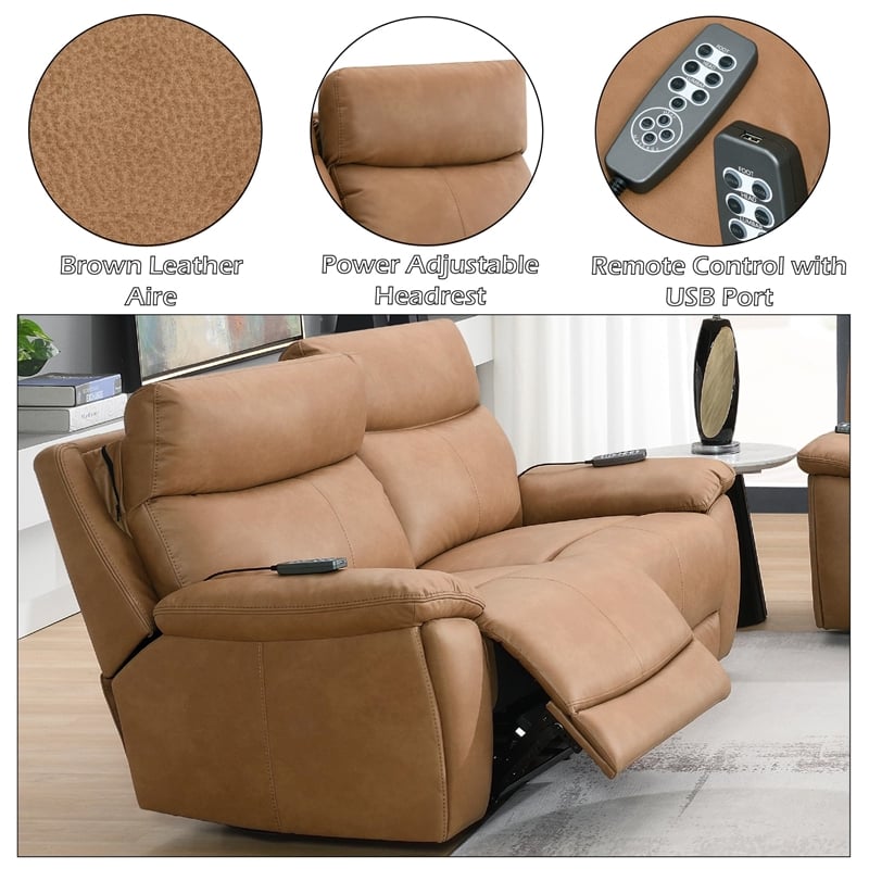 ACME Chavis Power Motion Loveseat w/USB & Power Headrest in Brown Leather Aire
