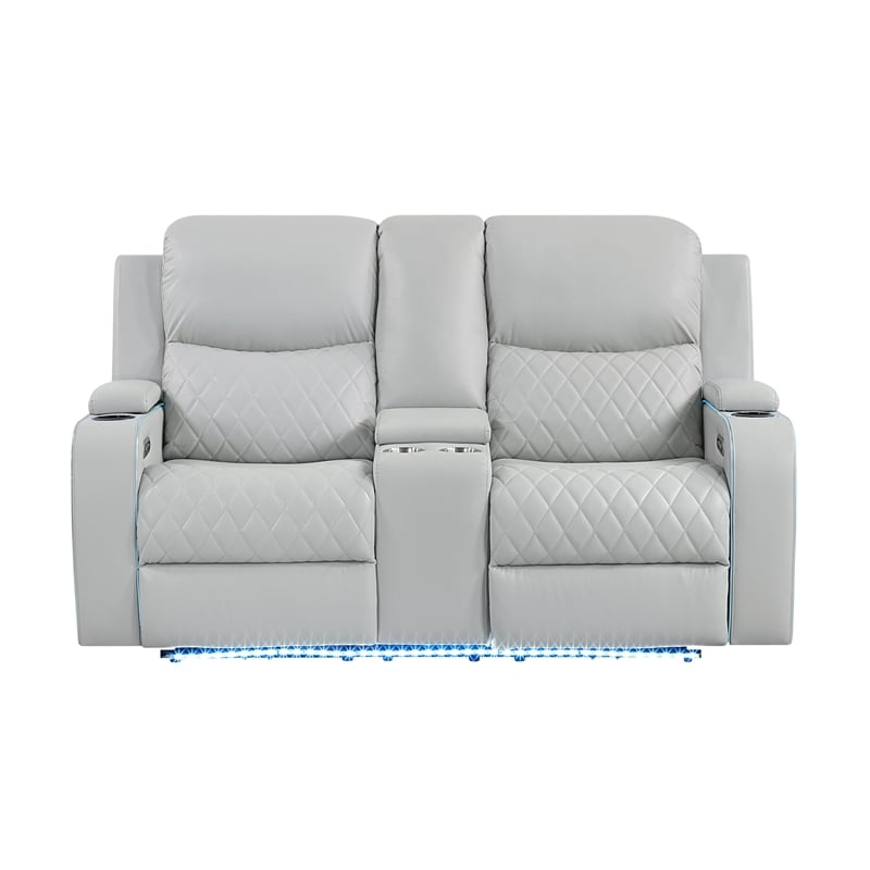 ACME Elonzo Power Motion Loveseat in Light Gray Synthetic Leather
