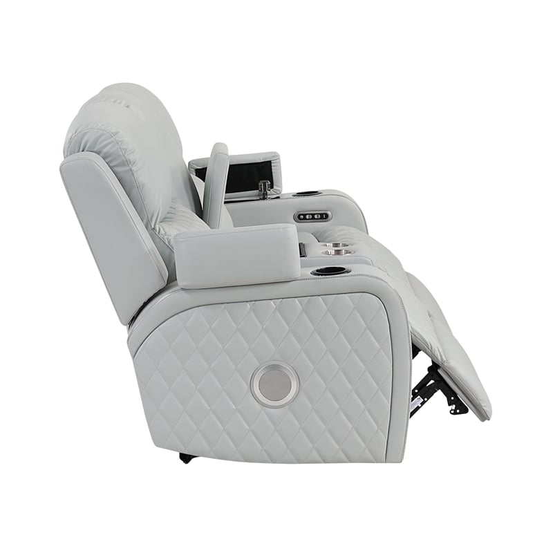 ACME Elonzo Power Motion Loveseat in Light Gray Synthetic Leather