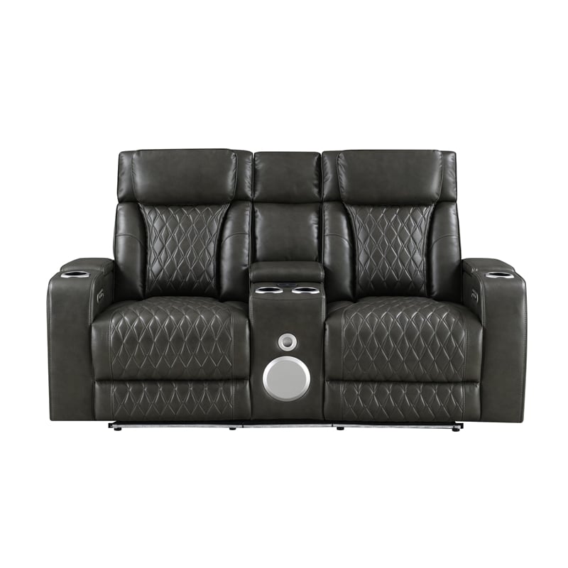 ACME Taddeo Power Motion Loveseat in Dark Gray Synthetic Leather