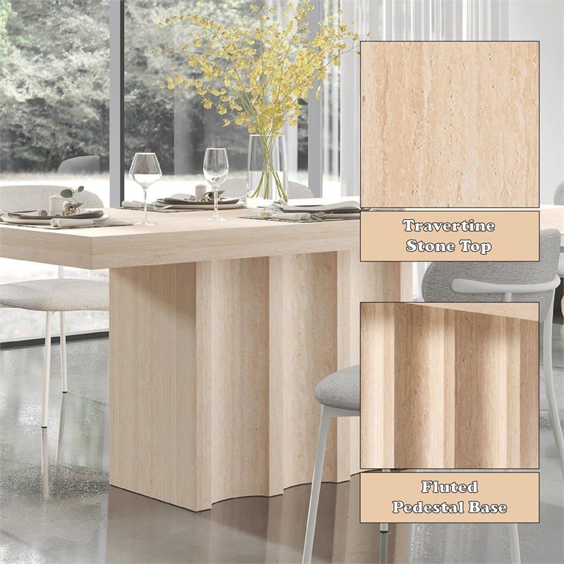 ACME Inca Dining Table in Travertine Stone