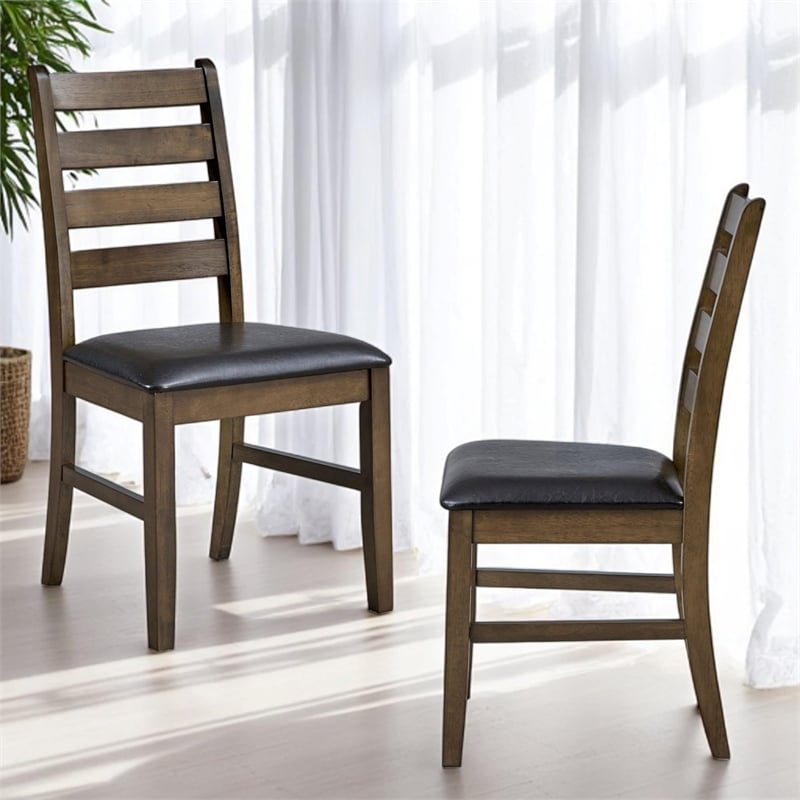 ACME Damica Side Chair (Set-2) in Brown Synthetic Leather & Walnut