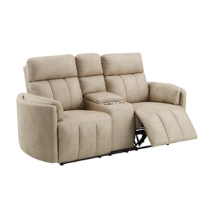 ACME Elison Motion Loveseat w/Console in Dark Beige Polish Microfiber