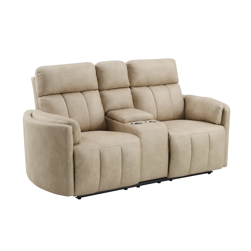 ACME Elison Motion Loveseat w/Console in Dark Beige Polish Microfiber