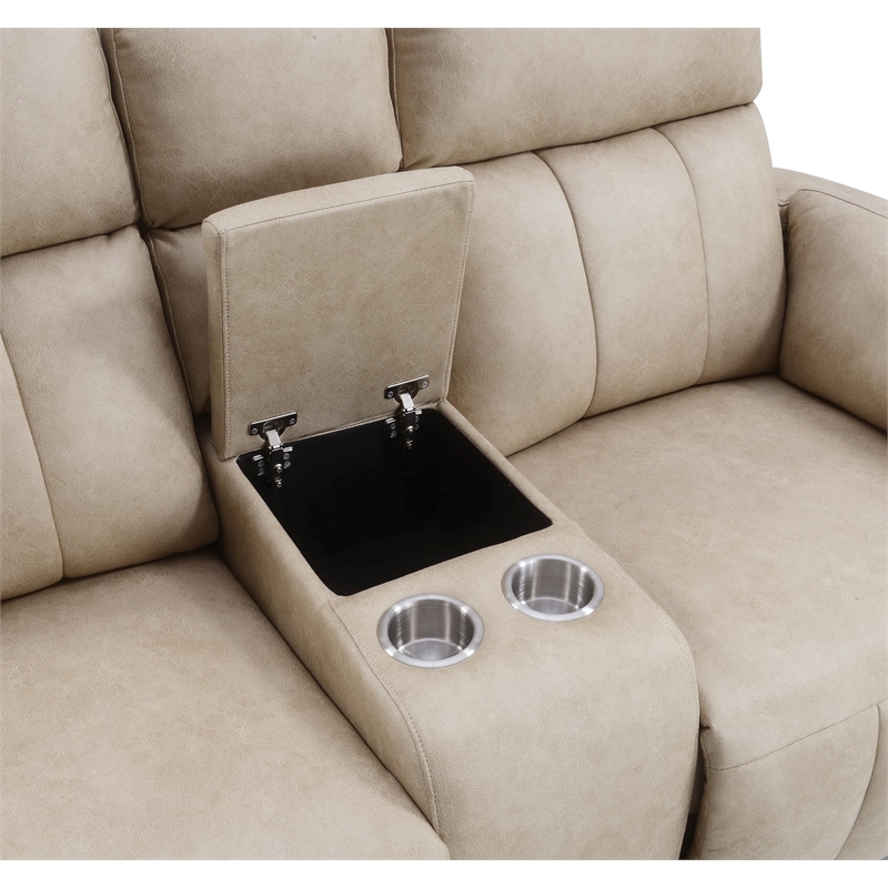 ACME Elison Motion Loveseat w/Console in Dark Beige Polish Microfiber