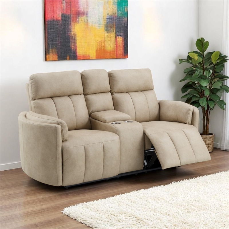 ACME Elison Motion Loveseat w/Console in Dark Beige Polish Microfiber