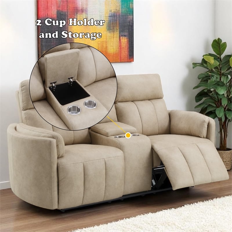 ACME Elison Motion Loveseat w/Console in Dark Beige Polish Microfiber
