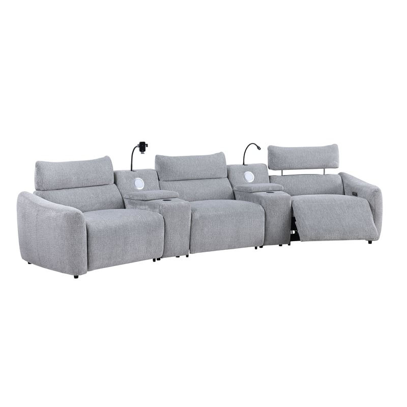 ACME Fullar Modular Console w/Speaker & Cup Holder in Light Gary Chenille