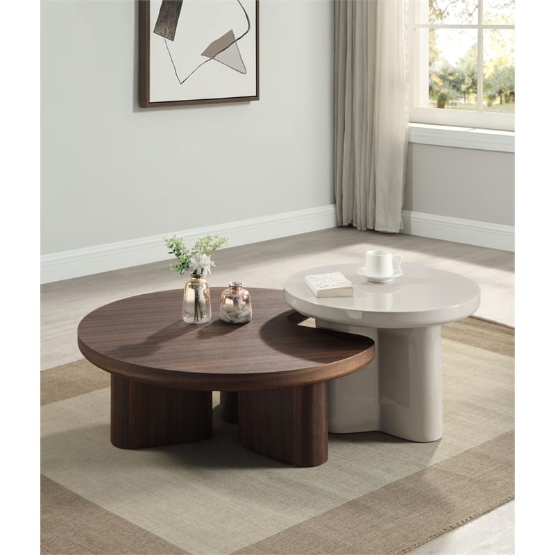 ACME Yoab Coffee Table in Smoked Oak  & Light Gray High Gloss