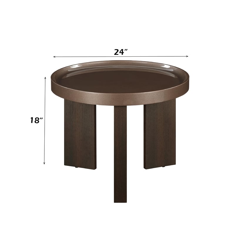 ACME Lakita End Table in Blackish Green/ Dark Blond High Gloss & Smoked Oak