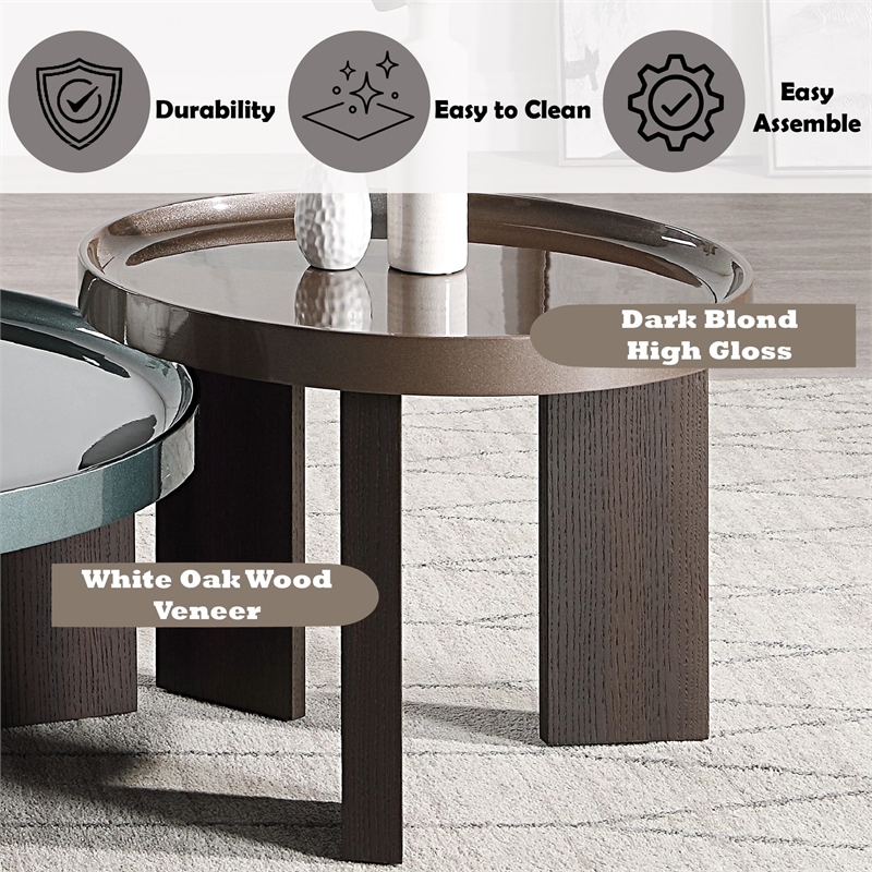 ACME Lakita End Table in Blackish Green/ Dark Blond High Gloss & Smoked Oak