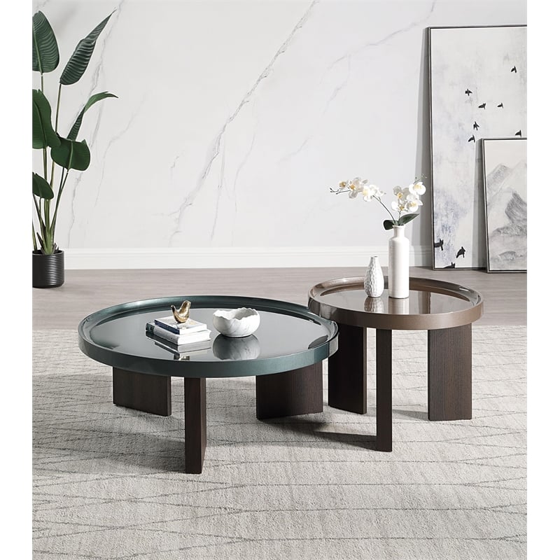 ACME Lakita End Table in Blackish Green/ Dark Blond High Gloss & Smoked Oak