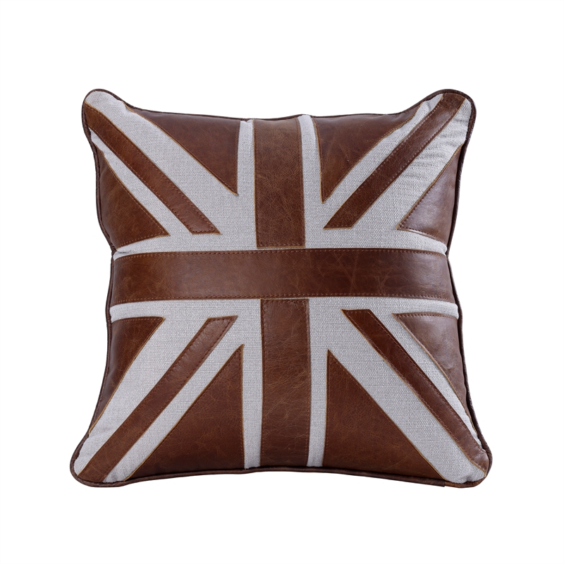ACME Brancaster Accent Cushion (Set-2) in Brown Leather & Linen