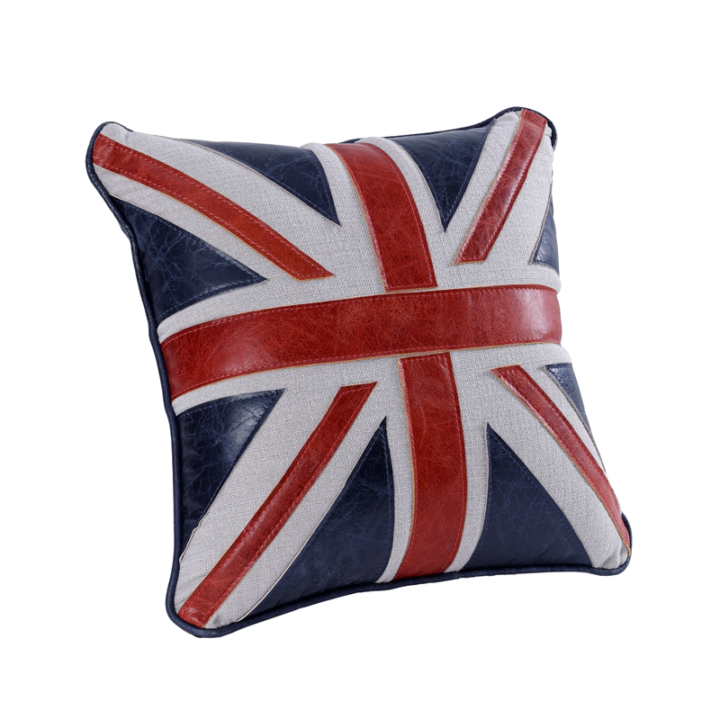 ACME Brancaster Accent Cushion (Set-2) in Vintage Blue & Red Leather & Linen