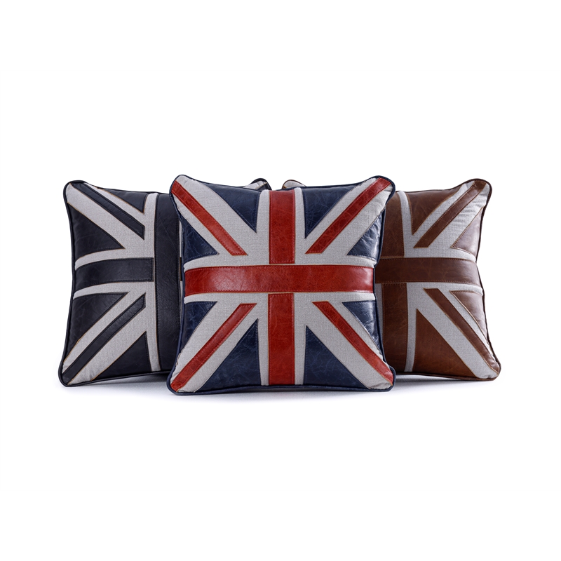 ACME Brancaster Accent Cushion (Set-2) in Vintage Blue & Red Leather & Linen