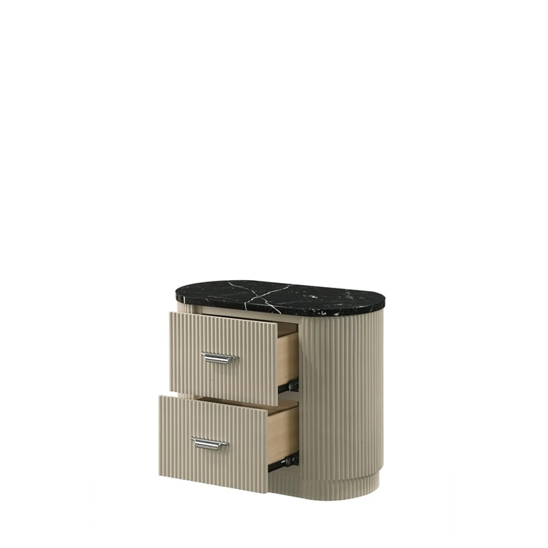 ACME Travonte Nightstand in Gray Linen & Beige