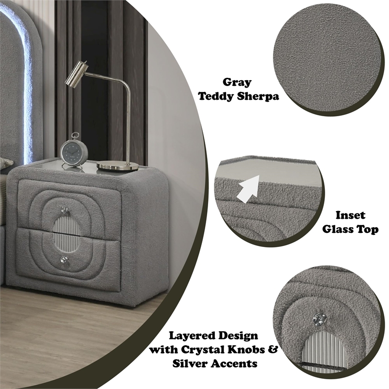 ACME Shelyn Nightstand in Gray Teddy Sherpa & Chrome