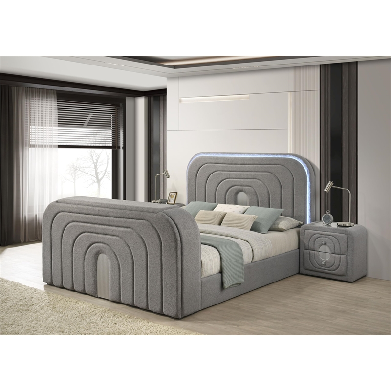 ACME Shelyn Nightstand in Gray Teddy Sherpa & Chrome