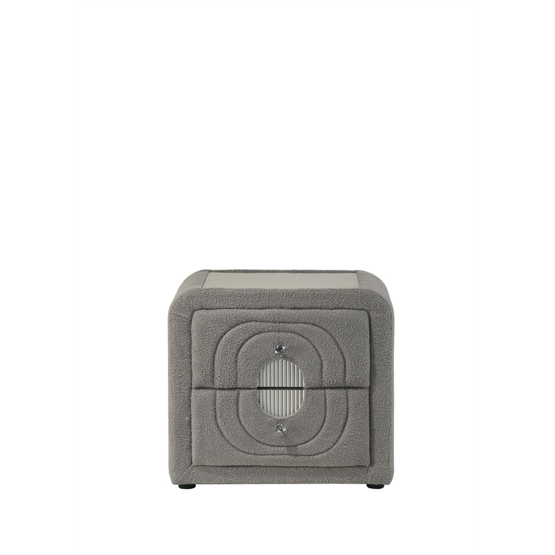 ACME Shelyn Nightstand in Gray Teddy Sherpa & Chrome
