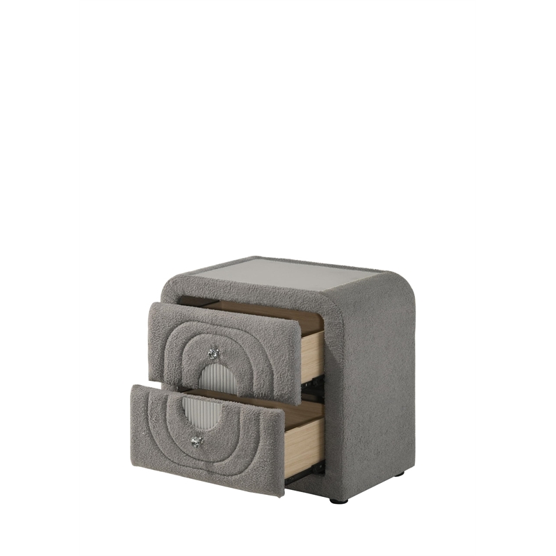 ACME Shelyn Nightstand in Gray Teddy Sherpa & Chrome