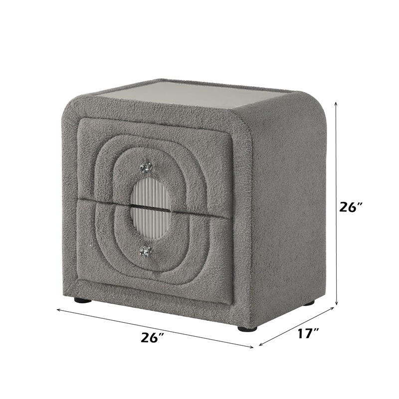 ACME Shelyn Nightstand in Gray Teddy Sherpa & Chrome