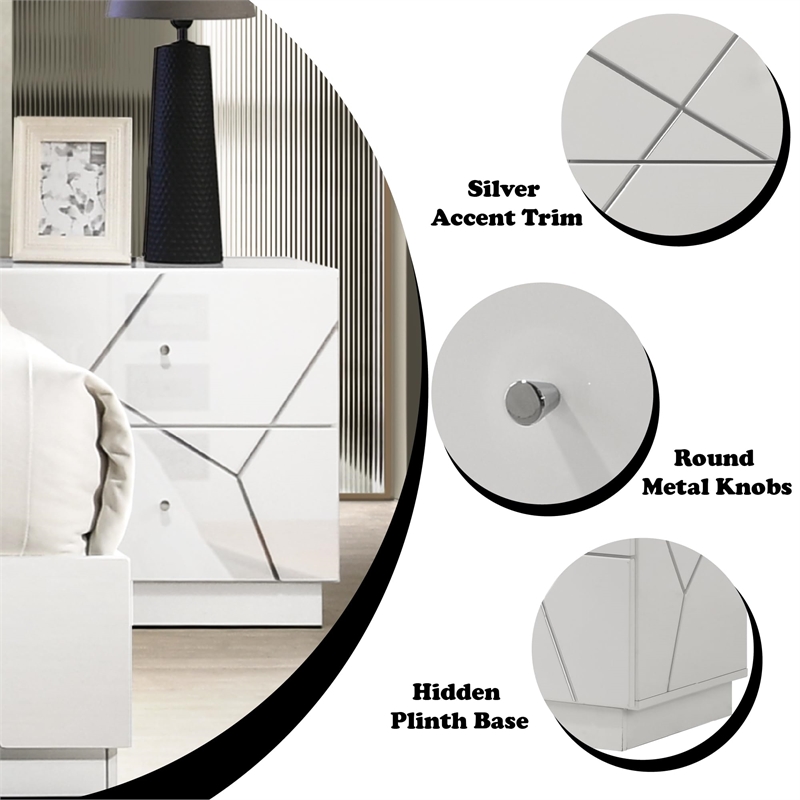 ACME Esther Nightstand in White & Silver High Gloss