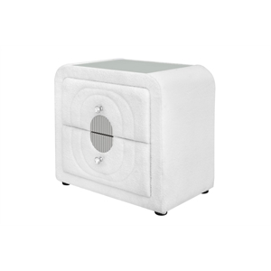 ACME Shelyn Nightstand in White Teddy Sherpa & Chrome