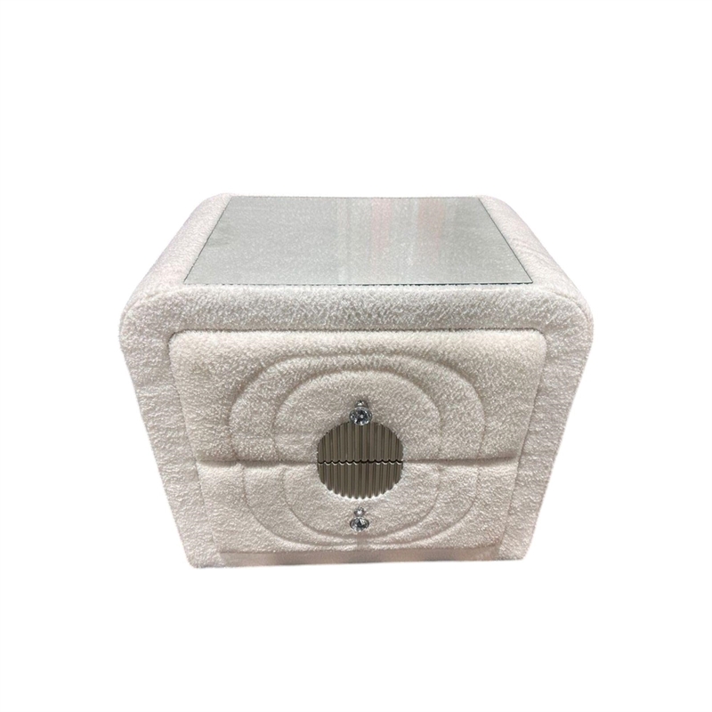 ACME Shelyn Nightstand in White Teddy Sherpa & Chrome