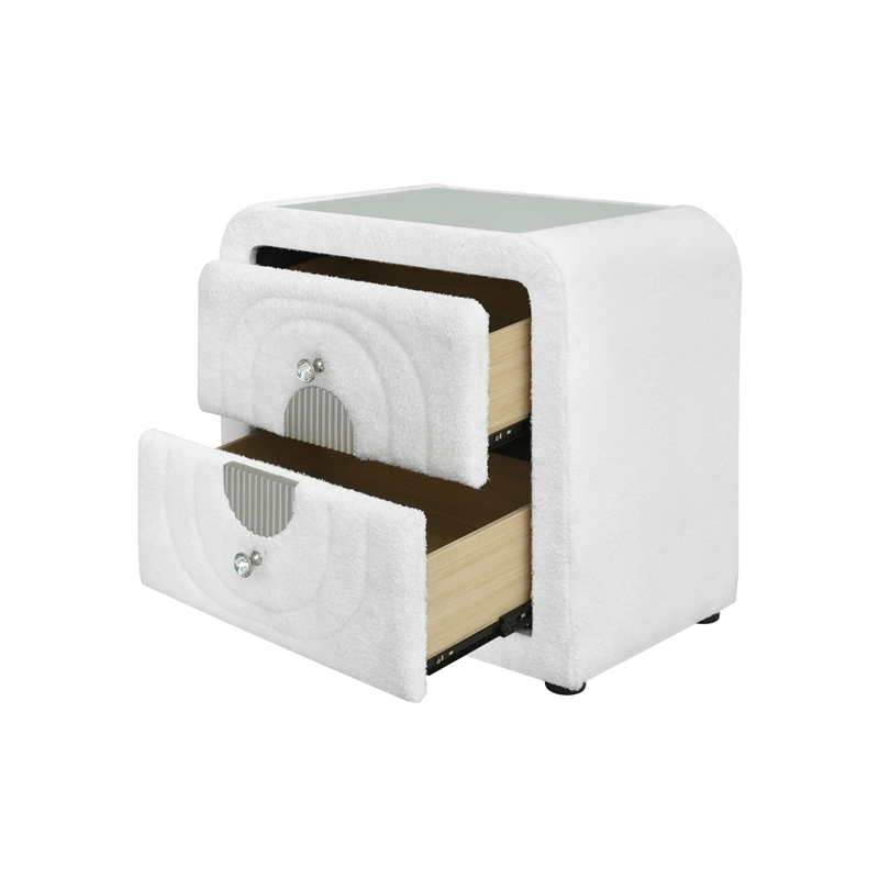 ACME Shelyn Nightstand in White Teddy Sherpa & Chrome