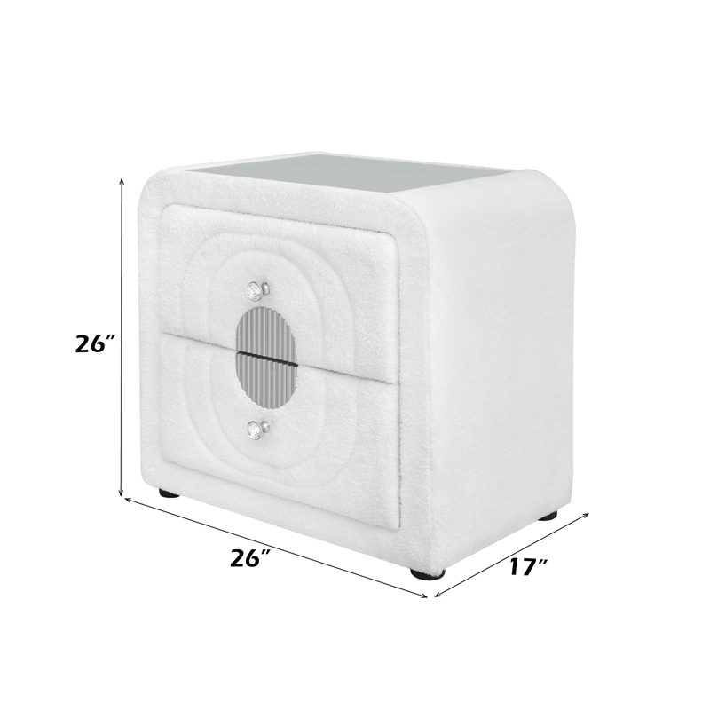 ACME Shelyn Nightstand in White Teddy Sherpa & Chrome