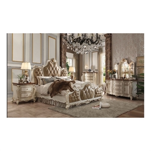 ACME Picardy CK Bed in Butterscotch Synthetic Leather & Antique Pearl