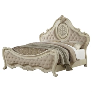 ACME Ragenardus Eastern King Bed in Beige Linen & Antique White
