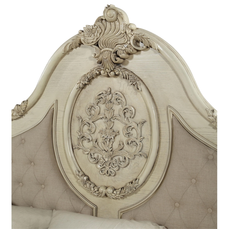 ACME Ragenardus Eastern King Bed in Beige Linen & Antique White