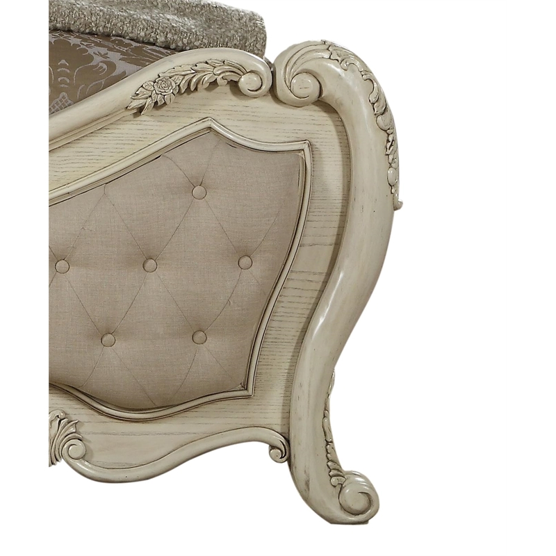 ACME Ragenardus Eastern King Bed in Beige Linen & Antique White