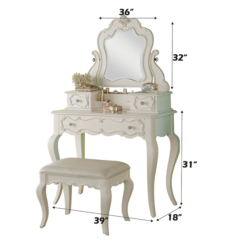ACME Edalene Vanity Desk w/Mirror in Pearl White