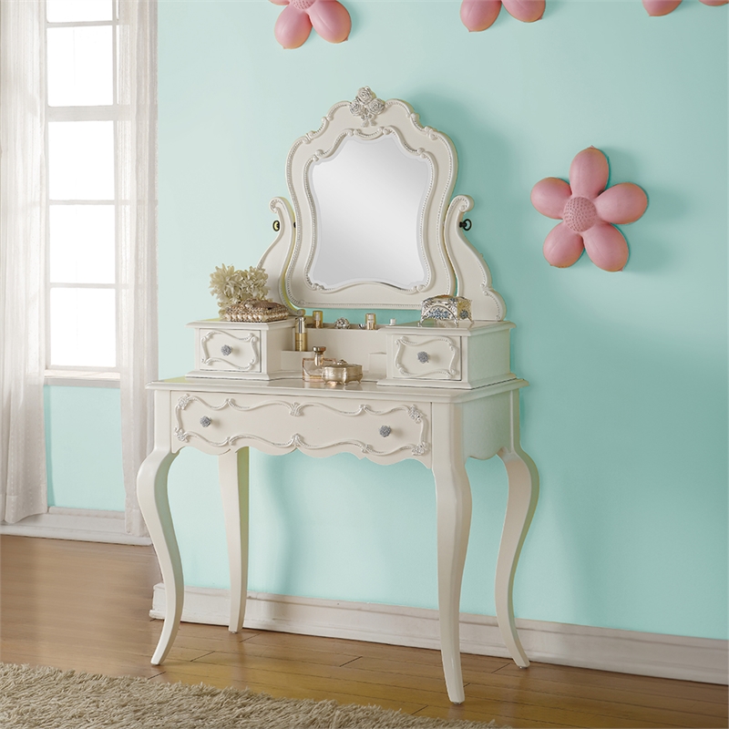ACME Edalene Vanity Desk w/Mirror in Pearl White