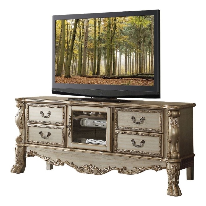 ACME Dresden TV Stand in Gold Patina & Bone