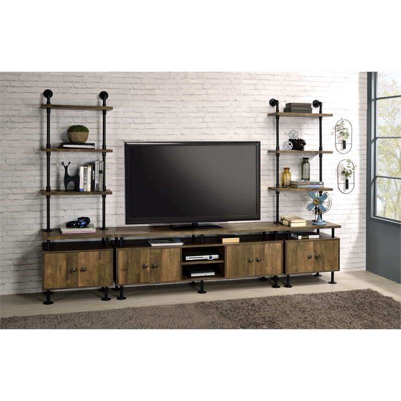 ACME Ensata II TV Stand Side Pier in Rustic Oak  & Black