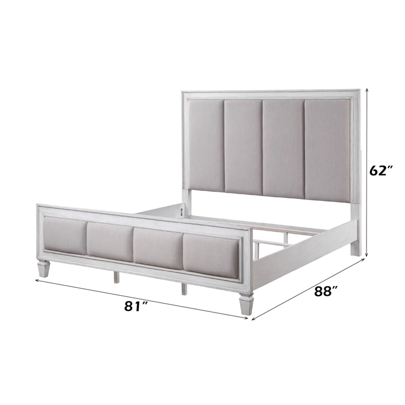 ACME Katia Eastern King Bed in Light Gray Linen - Rustic Gray & Weathered White