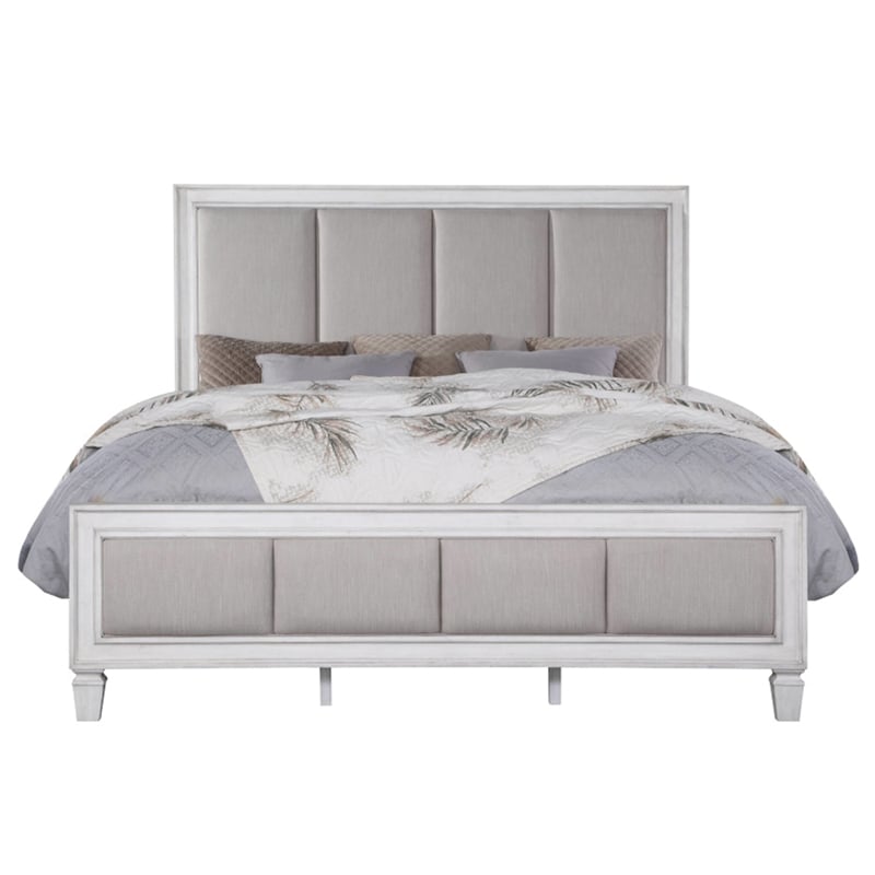 ACME Katia Queen Bed in Light Gray Linen in Rustic Gray & Weathered White