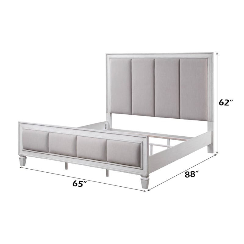 ACME Katia Queen Bed in Light Gray Linen in Rustic Gray & Weathered White