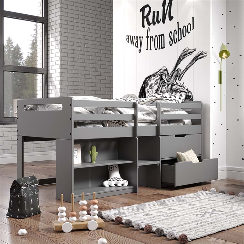 ACME Fabiana Twin Loft Bed w/Storage in Gray