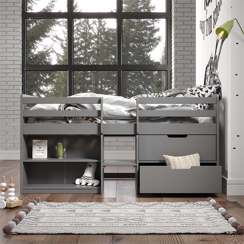 ACME Fabiana Twin Loft Bed w/Storage in Gray