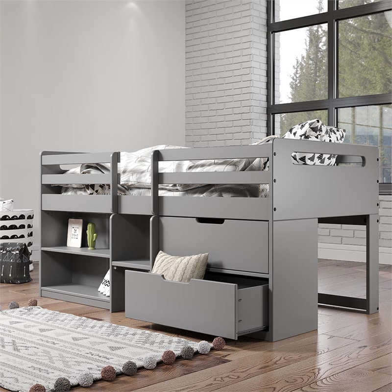 ACME Fabiana Twin Loft Bed w/Storage in Gray