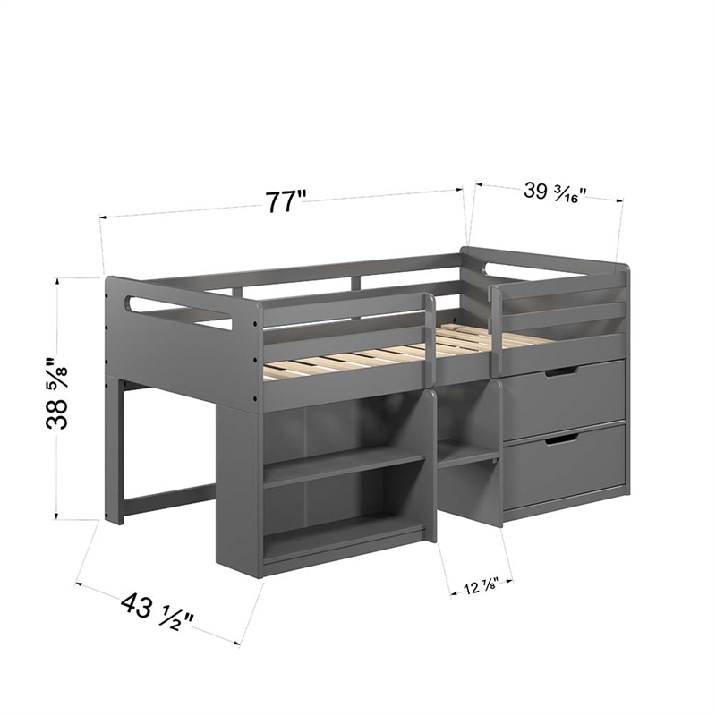 ACME Fabiana Twin Loft Bed w/Storage in Gray