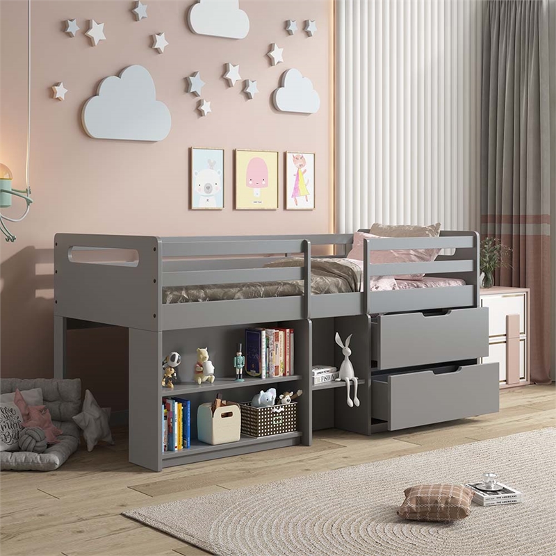 ACME Fabiana Twin Loft Bed w/Storage in Gray