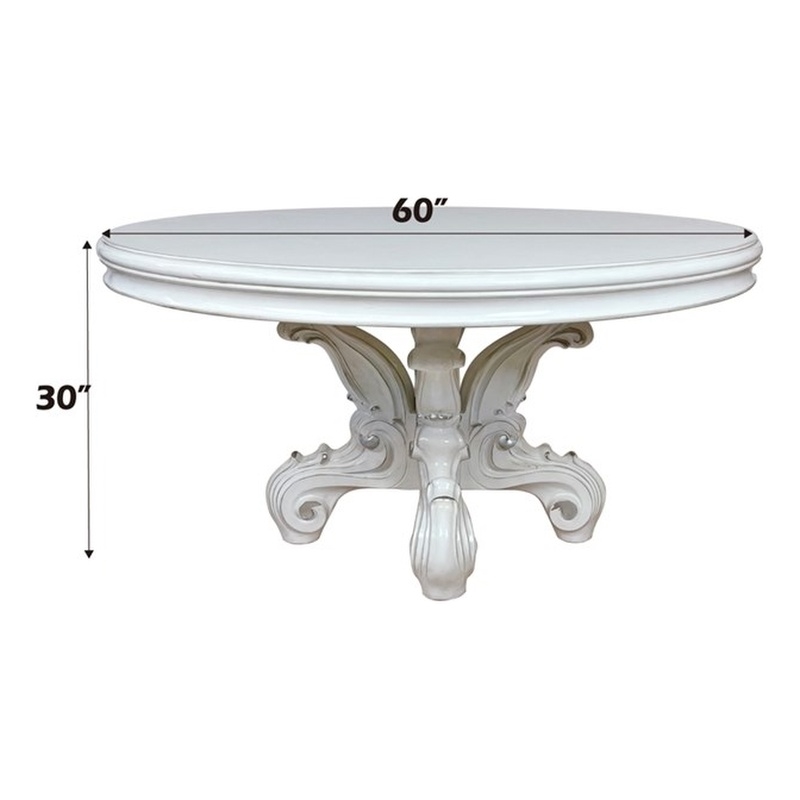 ACME Versailles  Round Dining Table in Synthetic Leather & Bone White