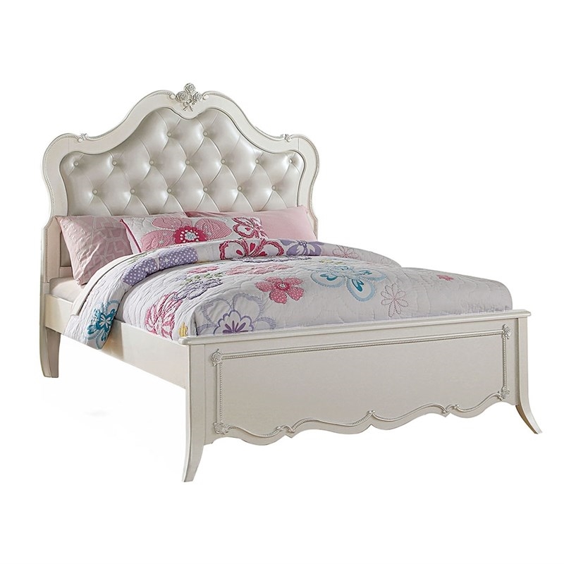 ACME Edalene Twin Bed in Synthetic Leather & Pearl White