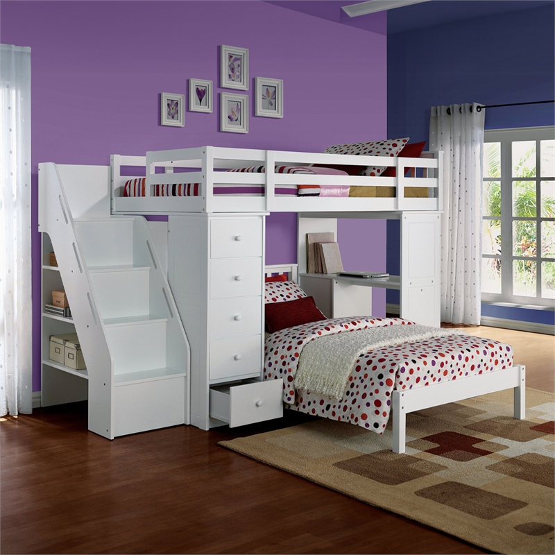 ACME Freya Twin Loft Bed w/Storage in White
