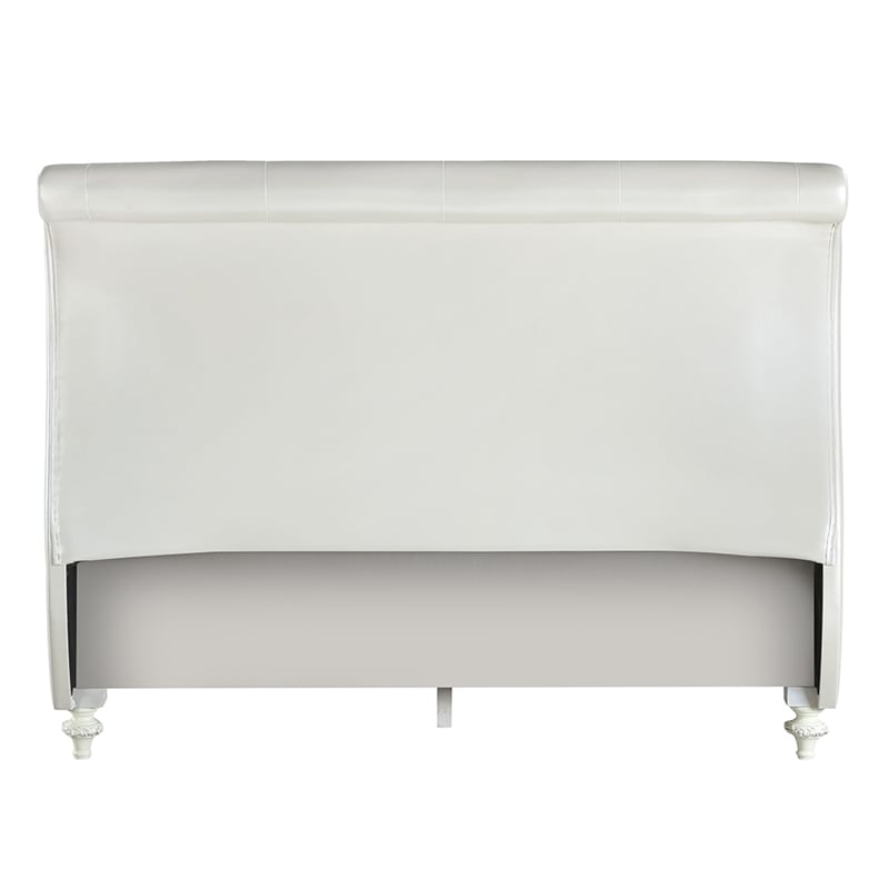 ACME Dorothy Twin Bed (Padded Sleigh) in Pearl White Synthetic Leather & Ivory